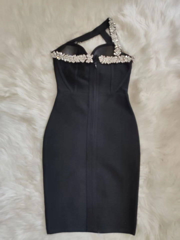 One Shoulder Sparkly Beading Bandage Dress - Veira Trending Shop