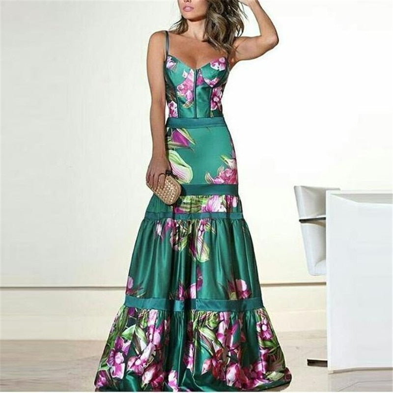 Retro Floral Print Maxi Dress - Veira Trending Shop