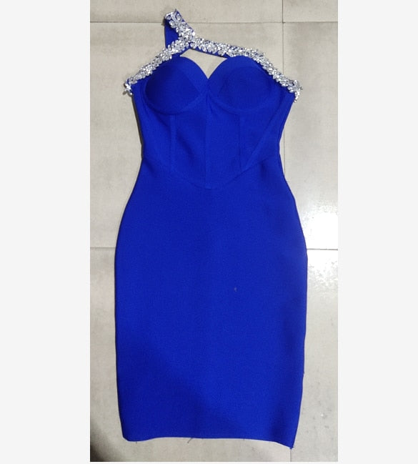 One Shoulder Sparkly Beading Bandage Dress - Veira Trending Shop