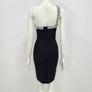 One Shoulder Sparkly Beading Bandage Dress - Veira Trending Shop