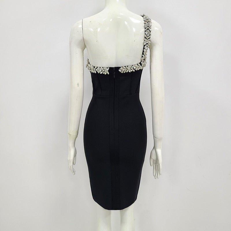 One Shoulder Sparkly Beading Bandage Dress - Veira Trending Shop