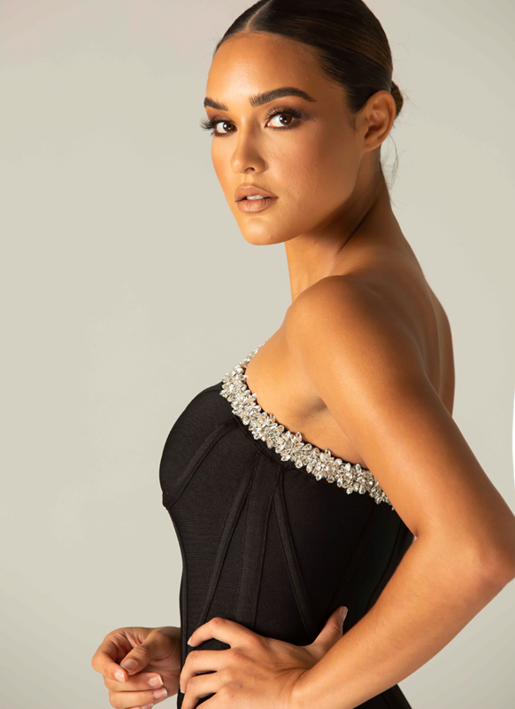 One Shoulder Sparkly Beading Bandage Dress - Veira Trending Shop