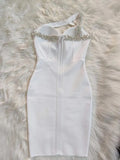 One Shoulder Sparkly Beading Bandage Dress - Veira Trending Shop
