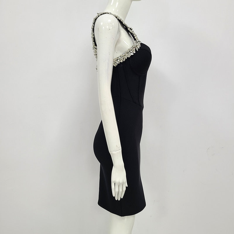 One Shoulder Sparkly Beading Bandage Dress - Veira Trending Shop