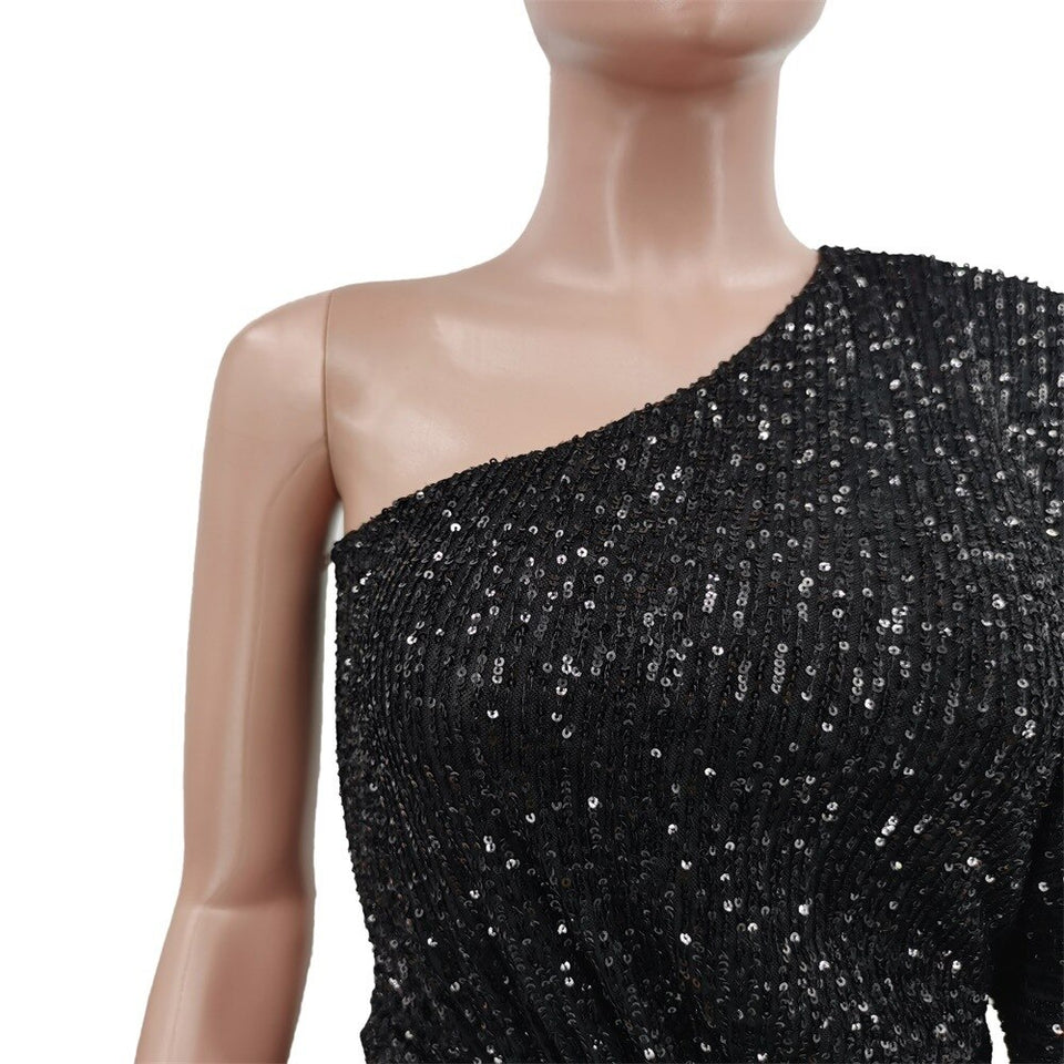Sequined Draped Midi Dress - Veira Trending Shop