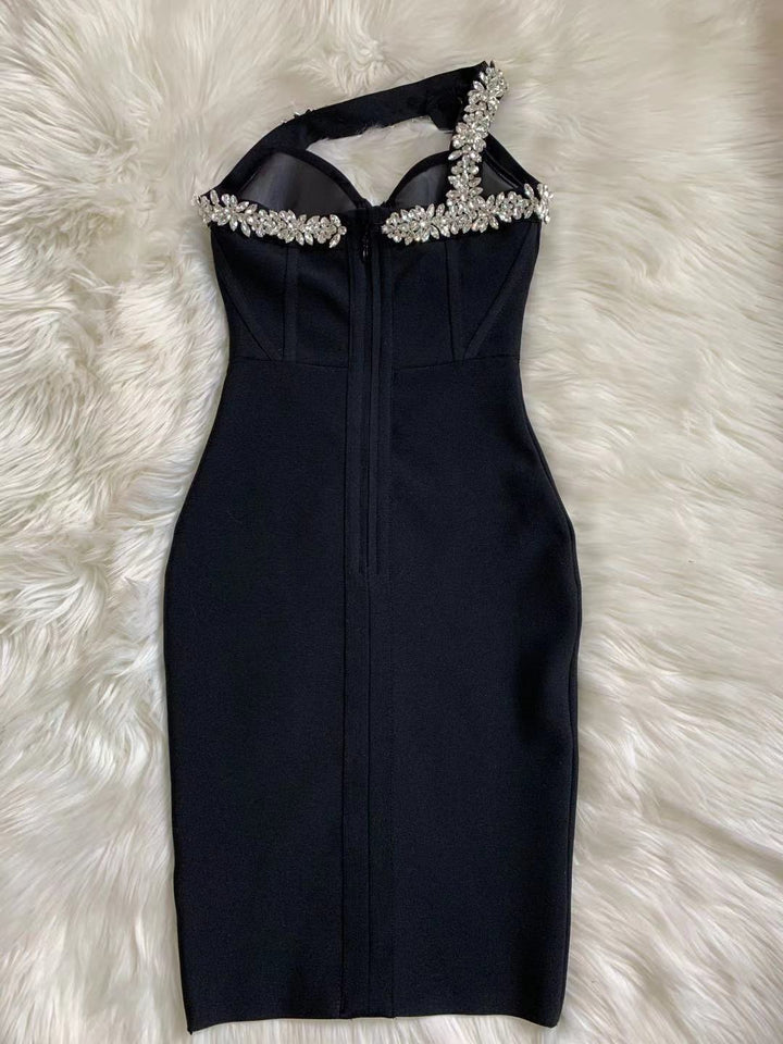 One Shoulder Sparkly Beading Bandage Dress - Veira Trending Shop
