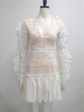 Mesh Embroidered White Dress - Veira Trending Shop