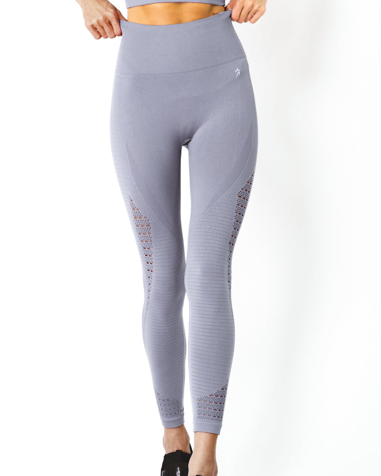 Mesh Seamless Legging with Ribbing Detail - Grey Purple - Veira Trending Shop