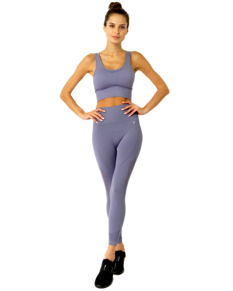 Mesh Seamless Legging with Ribbing Detail - Grey Purple - Veira Trending Shop