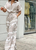 Drawstring Lace-up Shirt Jumpsuits