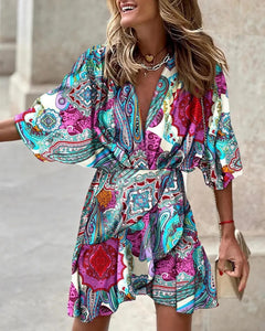 V-Neck Ruffled Mini Dress