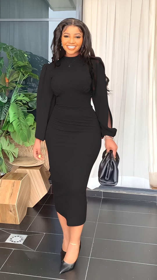 Black long best sale sleeve casual dress