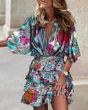 V-Neck Ruffled Mini Dress