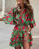 V-Neck Ruffled Mini Dress