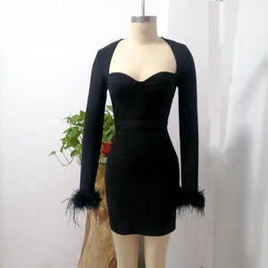 Black Feather Bandage Dress - Veira Trending Shop