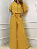 Drawstring Lace-up Shirt Jumpsuits