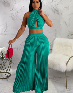 Crop Top and Pleated Pants 2pcs Set