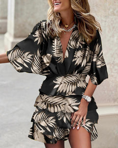 V-Neck Ruffled Mini Dress