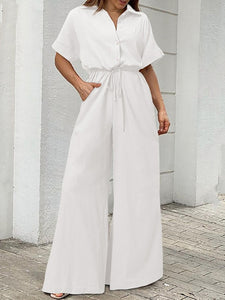 Drawstring Lace-up Shirt Jumpsuits