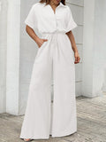 Drawstring Lace-up Shirt Jumpsuits