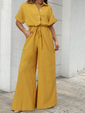 Drawstring Lace-up Shirt Jumpsuits