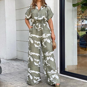 Drawstring Lace-up Shirt Jumpsuits