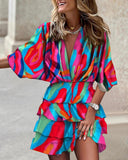 V-Neck Ruffled Mini Dress