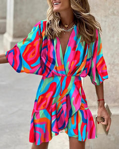 V-Neck Ruffled Mini Dress