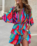 V-Neck Ruffled Mini Dress