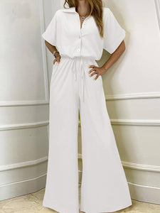Drawstring Lace-up Shirt Jumpsuits