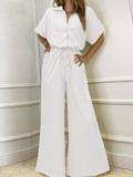 Drawstring Lace-up Shirt Jumpsuits