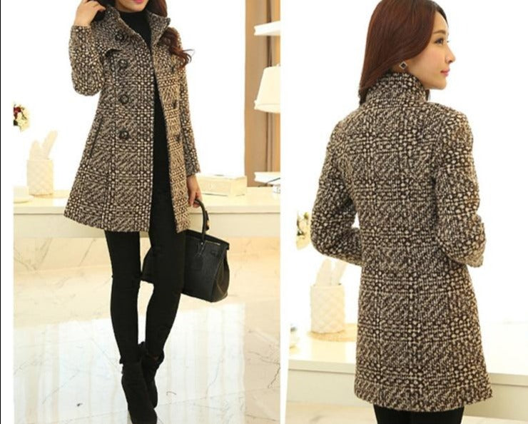 Elegant Turtleneck Plaid Coat - Veira Trending Shop