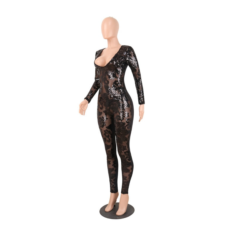 Long Sleeve Sparkly Jumpsuit - Veira Trending Shop