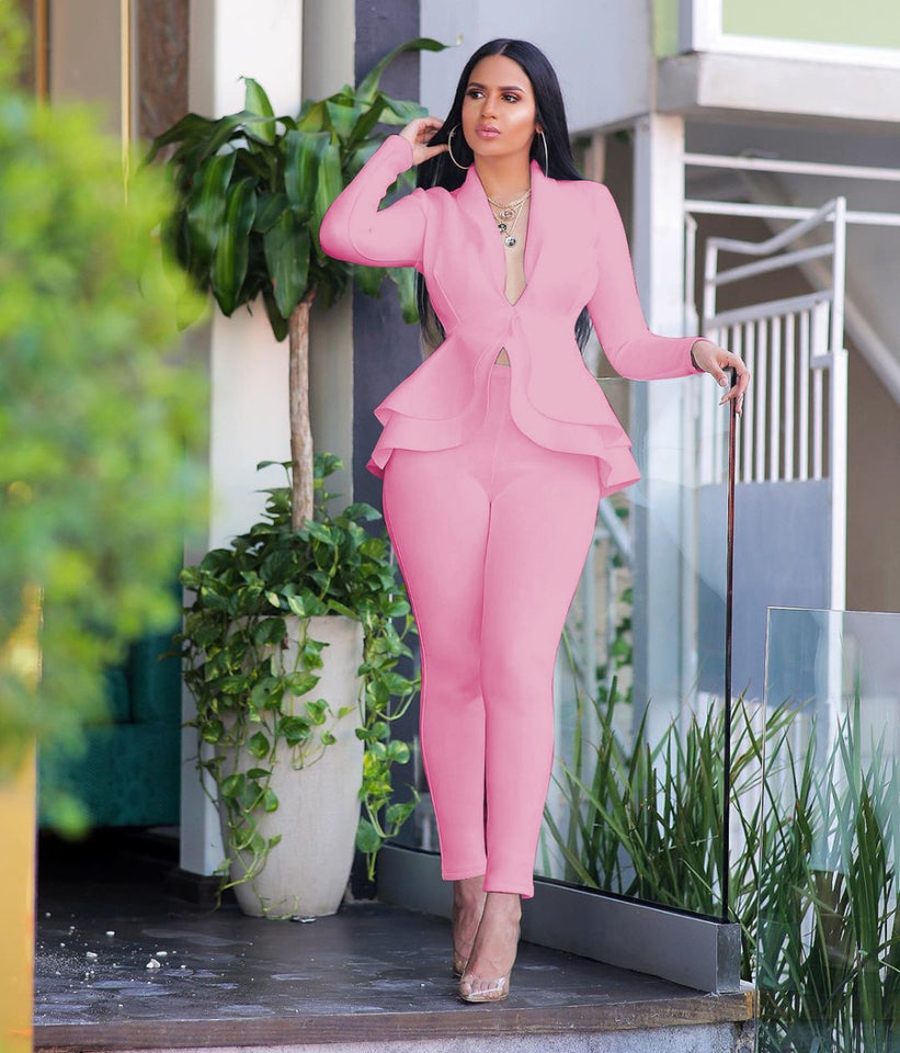 Long Sleeve Blazers 2Pcs Office Set - Veira Trending Shop