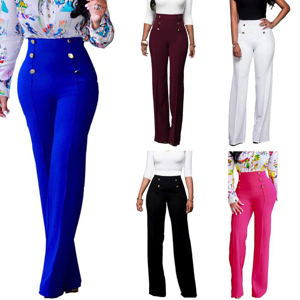 High Waist Pants with Botton Decor - Veira Trending Shop