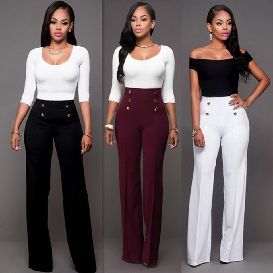 High Waist Pants with Botton Decor - Veira Trending Shop