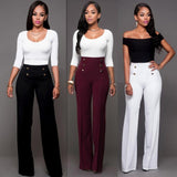 High Waist Pants with Botton Decor - Veira Trending Shop