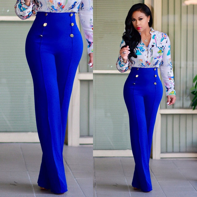 High Waist Pants with Botton Decor - Veira Trending Shop