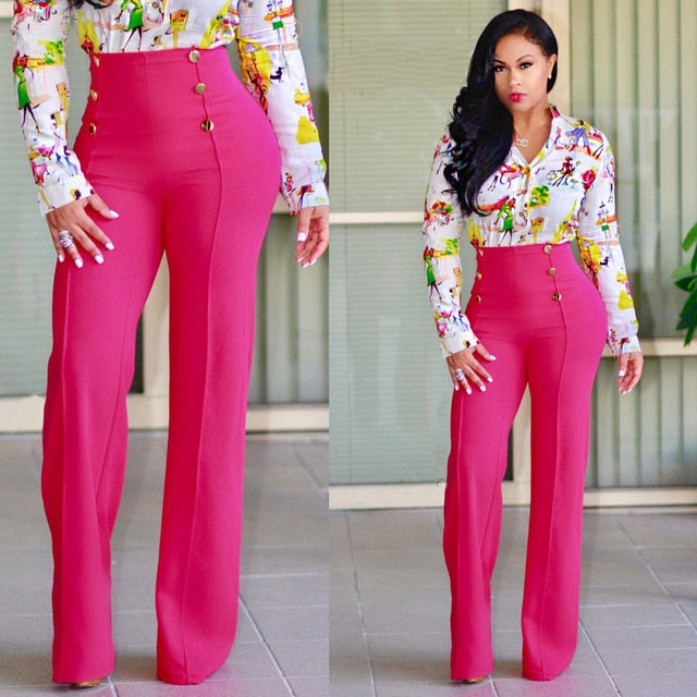 High Waist Pants with Botton Decor - Veira Trending Shop