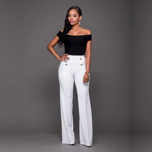 High Waist Pants with Botton Decor - Veira Trending Shop