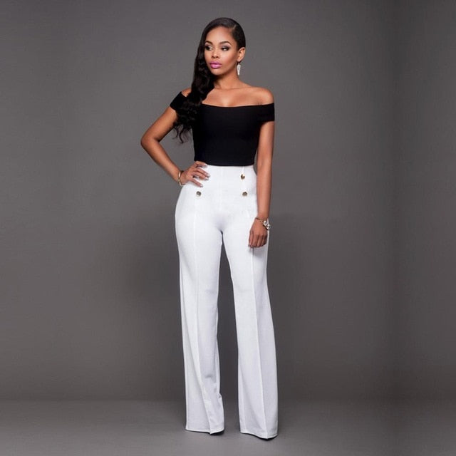 High Waist Pants with Botton Decor - Veira Trending Shop
