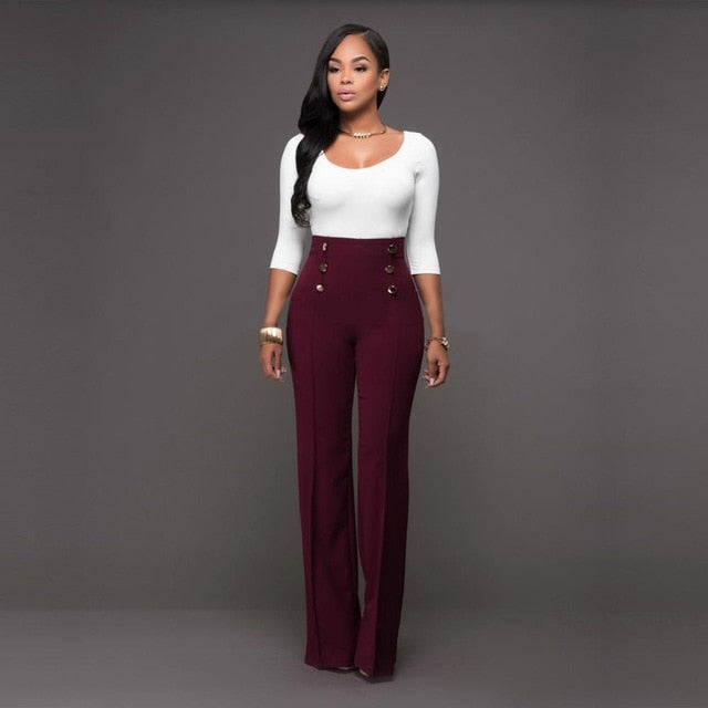 High Waist Pants with Botton Decor - Veira Trending Shop