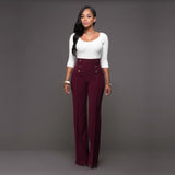 High Waist Pants with Botton Decor - Veira Trending Shop