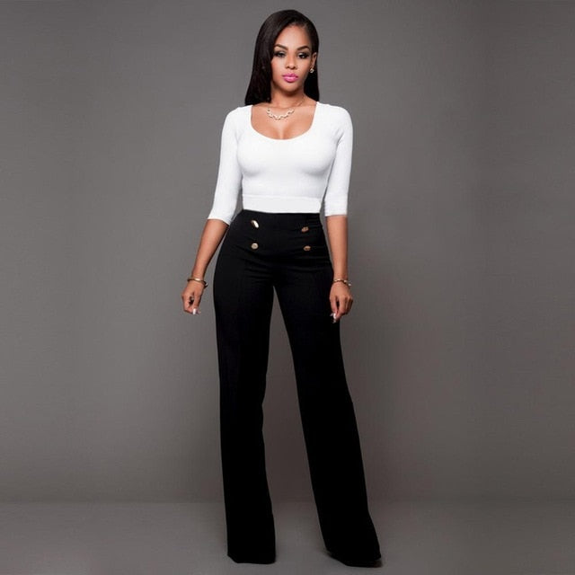 High Waist Pants with Botton Decor - Veira Trending Shop