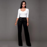 High Waist Pants with Botton Decor - Veira Trending Shop