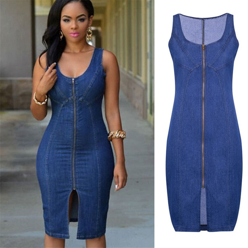 Slim Zipper Denim Dress Veira Trending Shop