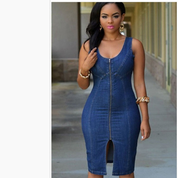 Slim Zipper Denim Dress - Veira Trending Shop