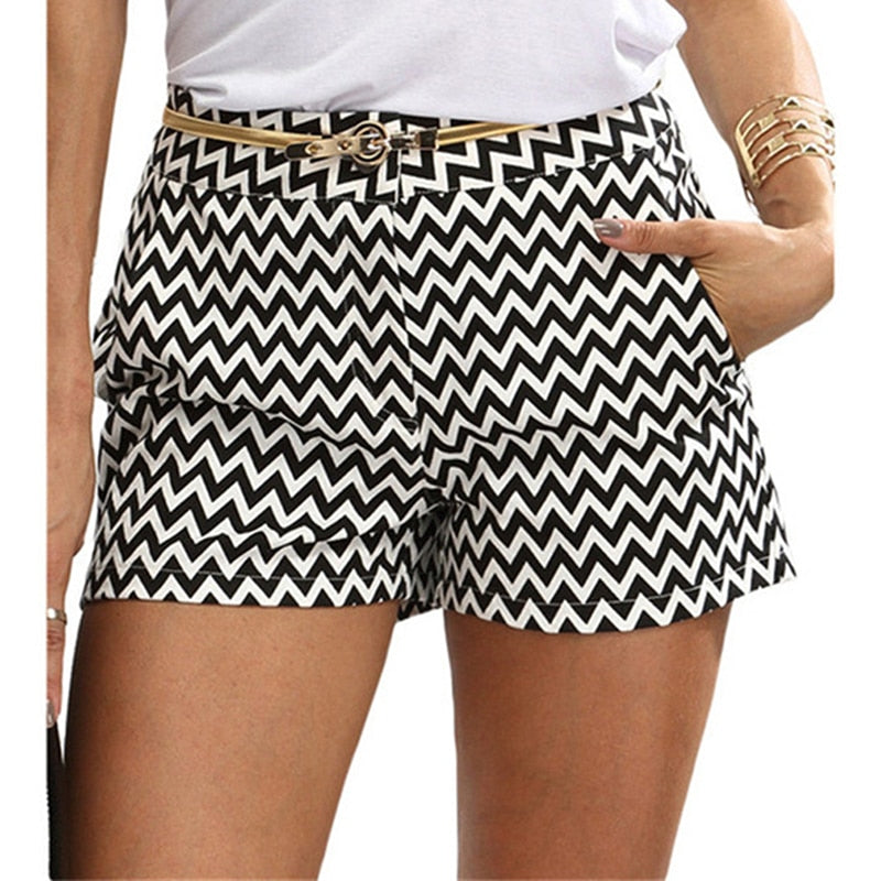 Black and White Mid Waist Shorts - Veira Trending Shop