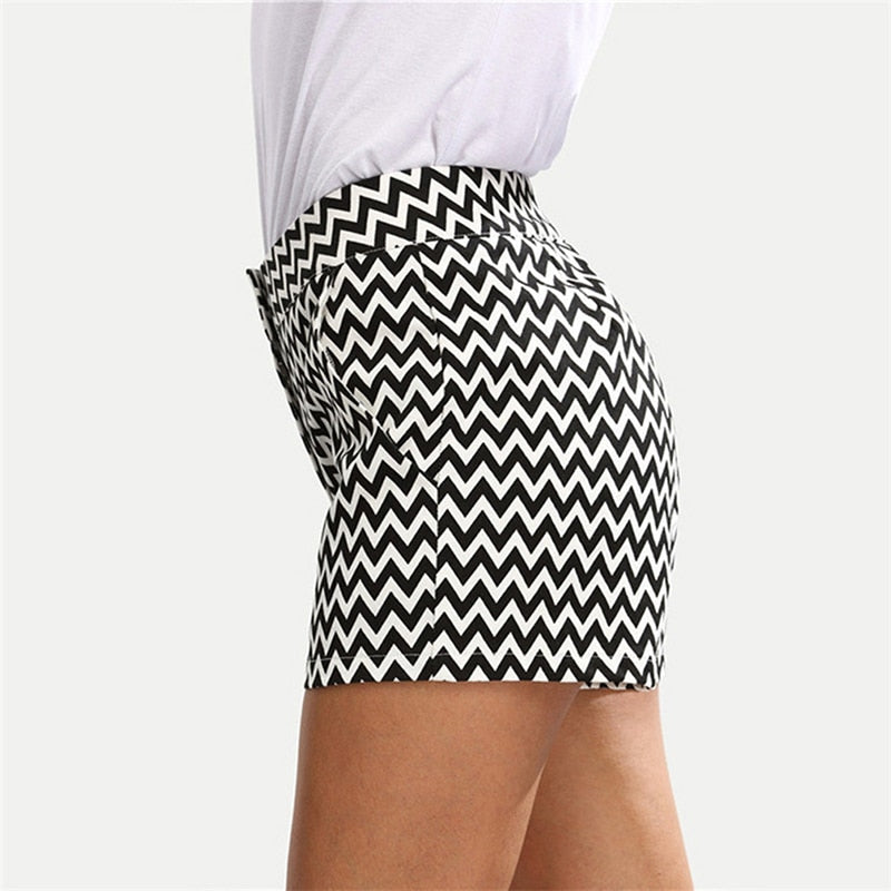 Black and White Mid Waist Shorts - Veira Trending Shop