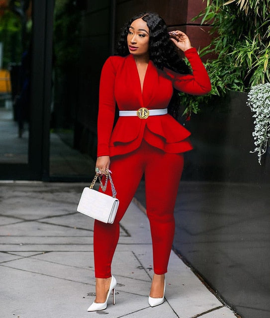 Long Sleeve Blazers 2Pcs Office Set - Veira Trending Shop